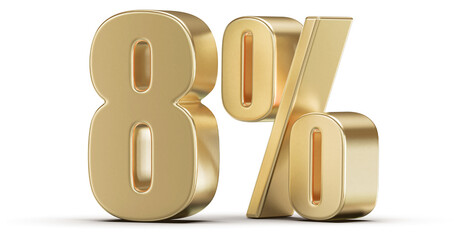 8 Percent Off Sale . Gold Number Discount 3D Render