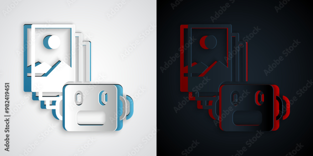 Poster paper cut artificial intelligence robot icon isolated on grey and black background. machine learning