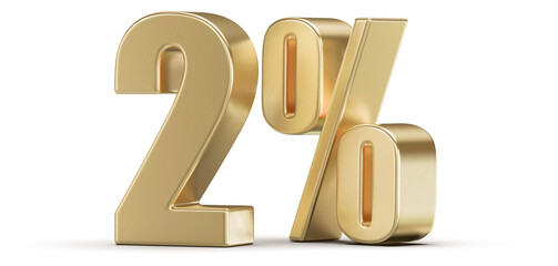 2 Percent Off Sale . Gold Number Discount 3D Render