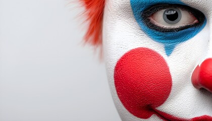 A creepy clown mask, Halloween horror, disturbing smile, detailed and eerie, isolated on white background