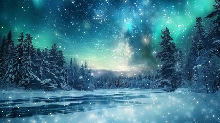 Fototapeta premium Enchanting Winter Wonderland with Aurora Borealis.