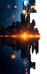 A smart city with digital overlay, innovation and technology, modern and clean design, isolated on white background