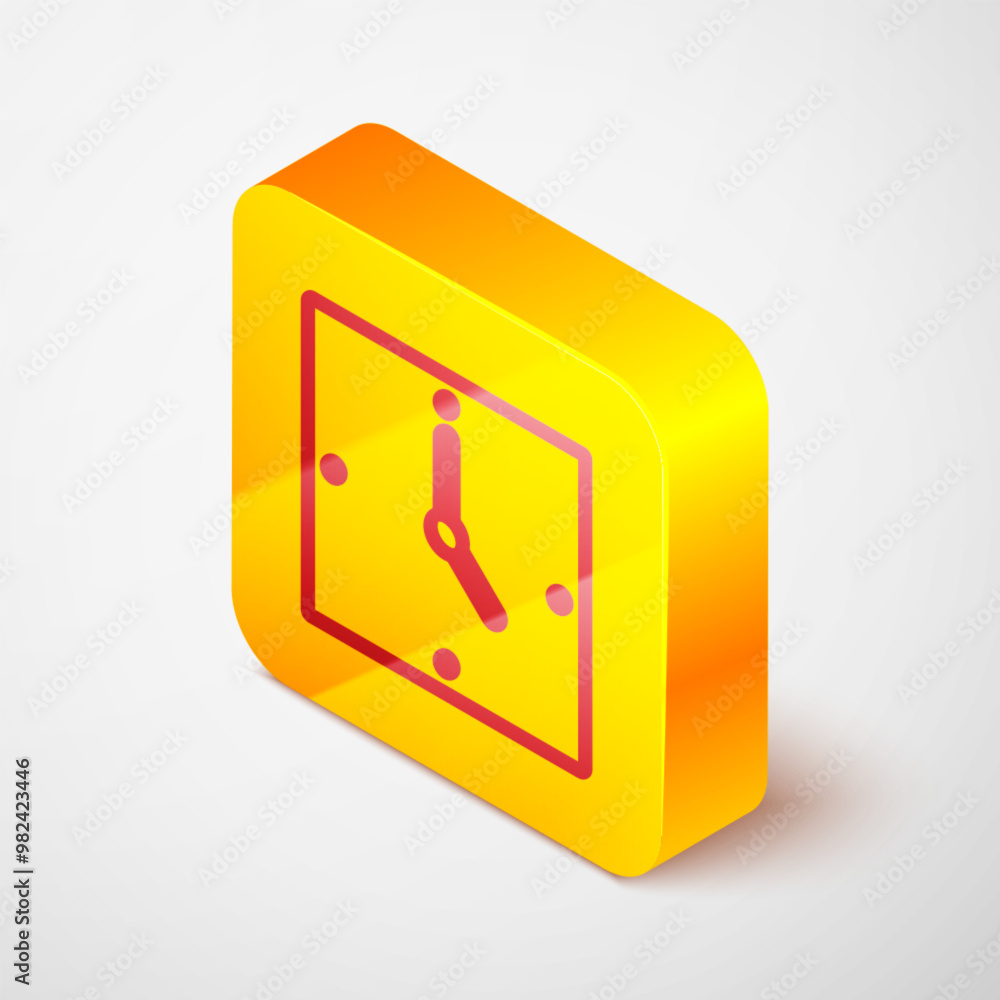 Aufkleber isometric line clock icon isolated on grey background. time symbol. yellow square button. vector
