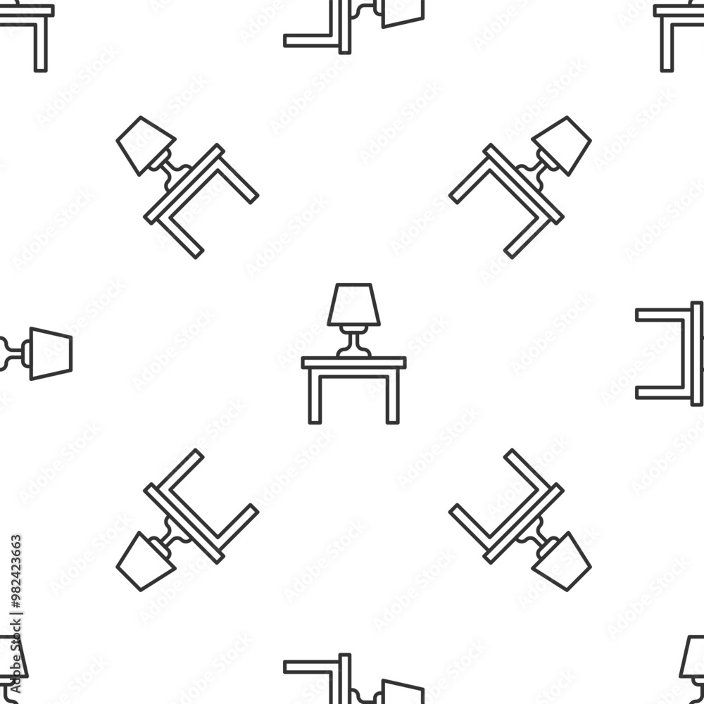 Aufkleber grey line table lamp on table icon isolated seamless pattern on white background. vector
