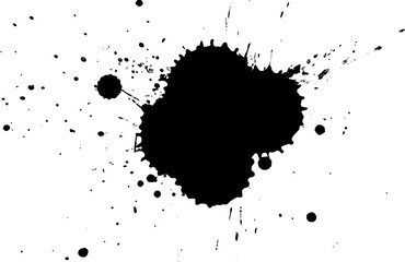 black ink brush dropped splash splatter on white background