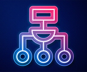 Glowing neon line Algorithm icon isolated on blue background. Algorithm symbol design from Artificial Intelligence collection. Vector