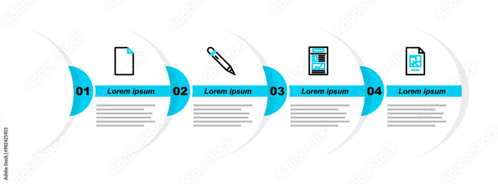Poster set line file document, news, pencil with eraser and empty icon. vector