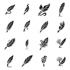 Feather Pen Icon Set – Professional Vector Logo Bundle for Creative Projects