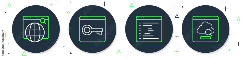 Poster set line secure your site with https, ssl, browser window, search engine and cloud technology data t