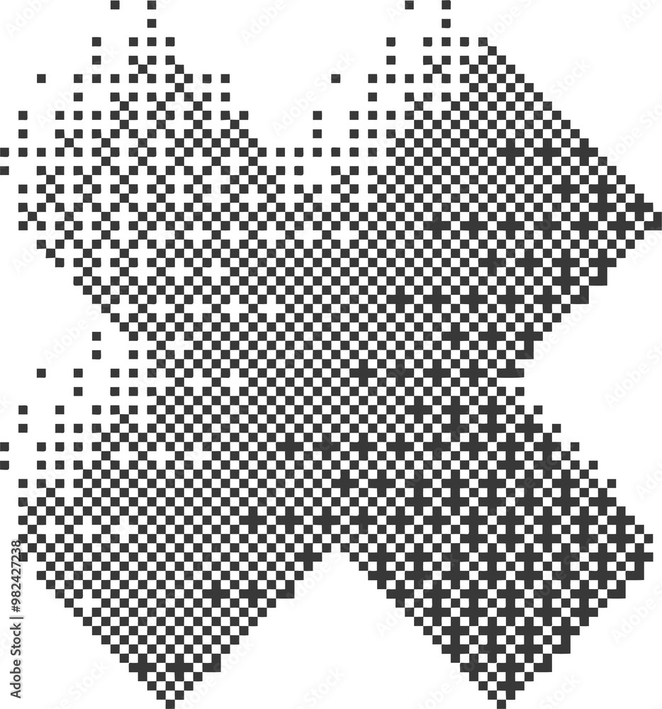 Aufkleber pixel pattern shape. textured cross with bitmap y2k dither gradient. retro sign with old computer ga