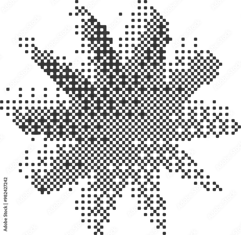 Poster pixel pattern star shape. textured daisy with bitmap y2k dither gradient. retro sign with old comput