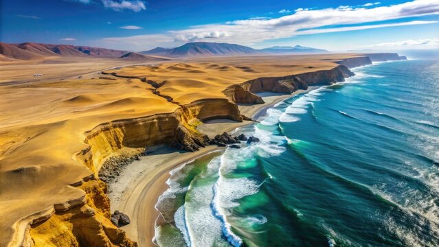 Aerial vistas of Paracas National Reserve showcase centuries-old erosion, sculpting rugged formations amidst arid landscapes.