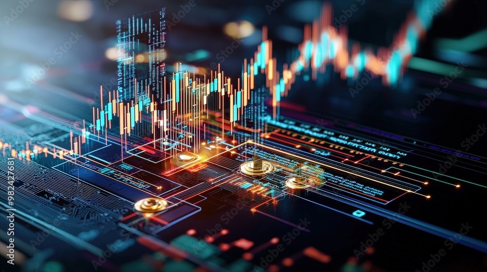 Poster a concept of ai-driven algorithms making investment decisions.