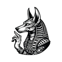 hand drawn illustration of Anubis God of Egypt. engraving black and white Anubis vector illustration isolated background