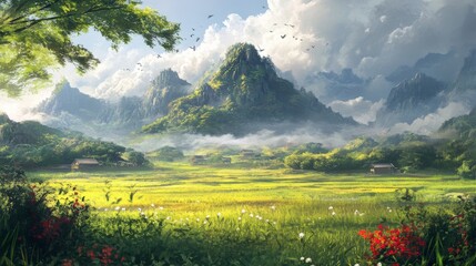 Obraz premium Tranquil Mountain Valley Landscape.