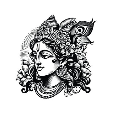 black and white indian deity portrait clip art preview