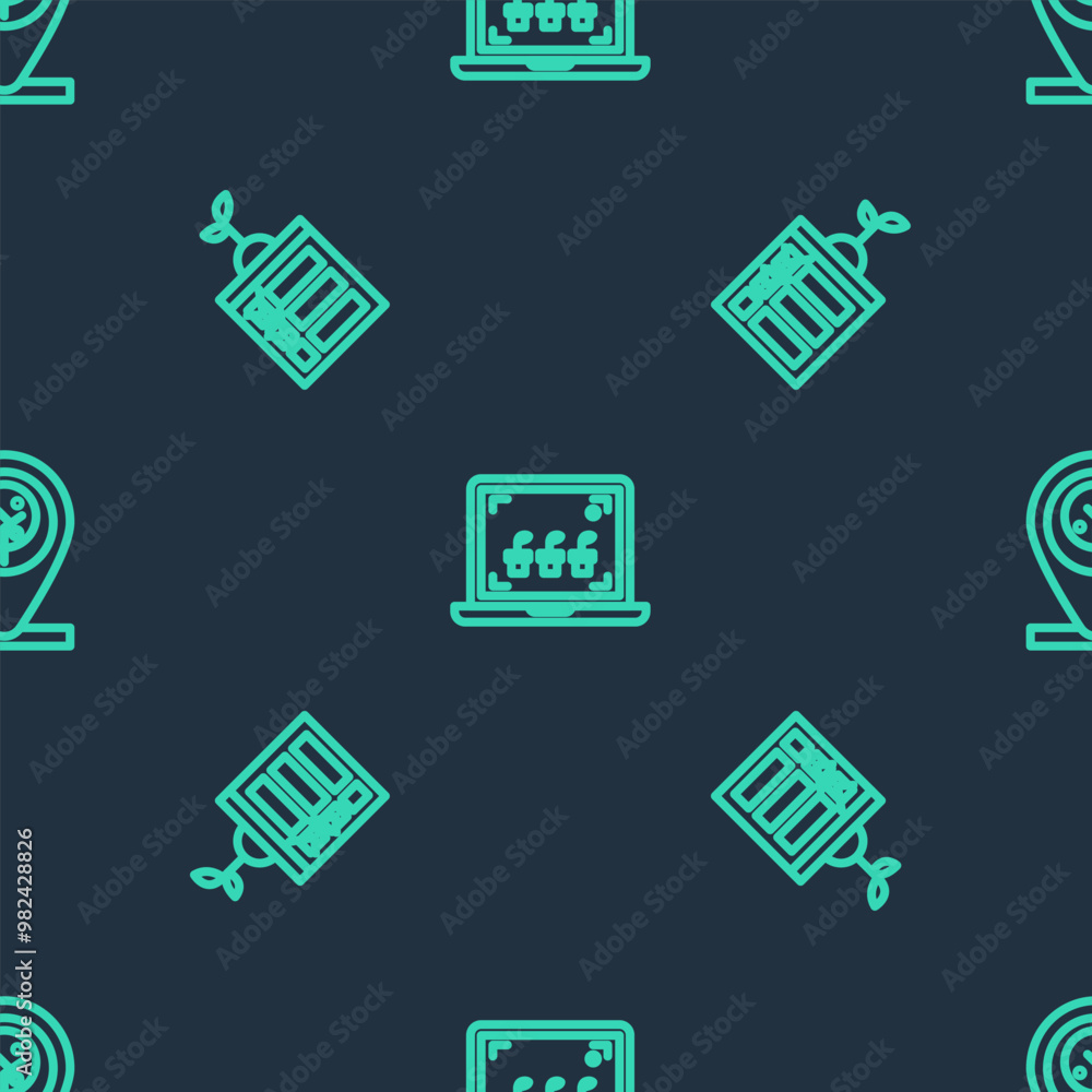 Poster set line smart farming technology, and location and tree on seamless pattern. vector
