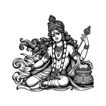 seated hindu deity black and white artwork clip art preview