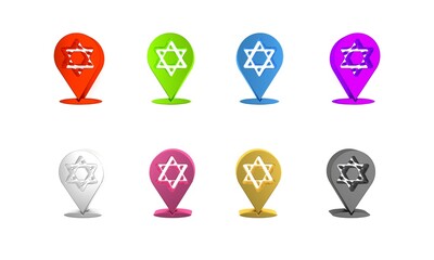 Colorful Star of David icon isolated on white background. Jewish religion symbol. Symbol of Israel. Minimalism concept. 3D render illustration