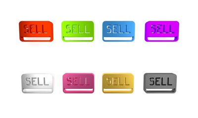 Colorful Sell button icon isolated on white background. Financial and stock investment market concept. Minimalism concept. 3D render illustration