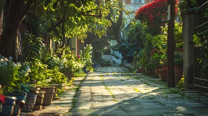 Obraz premium Street walk with nice brightness and garden surroundings