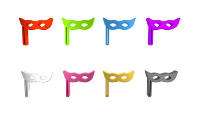 Colorful Festive mask icon isolated on white background. Merry Christmas and Happy New Year. Minimalism concept. 3D render illustration