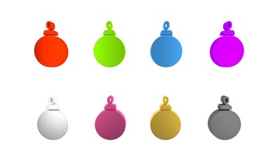 Colorful Christmas ball icon isolated on white background. Merry Christmas and Happy New Year. Minimalism concept. 3D render illustration