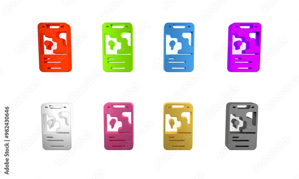 Aufkleber colorful infographic of city map navigation icon isolated on white background. mobile app interface 