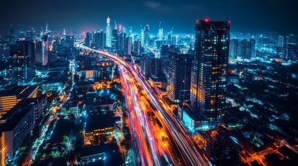 Fototapeta premium Cityscape at Night with Light Trails.