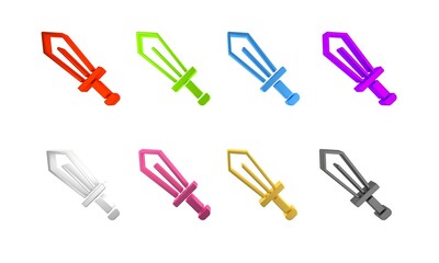 Colorful Sword for game icon isolated on white background. Minimalism concept. 3D render illustration