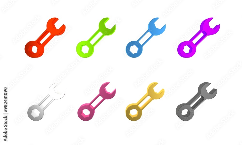 Canvas Prints Colorful Wrench spanner icon isolated on white background. Minimalism concept. 3D render illustration