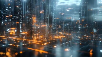 Fototapeta premium Futuristic Cityscape with Neon Lights.