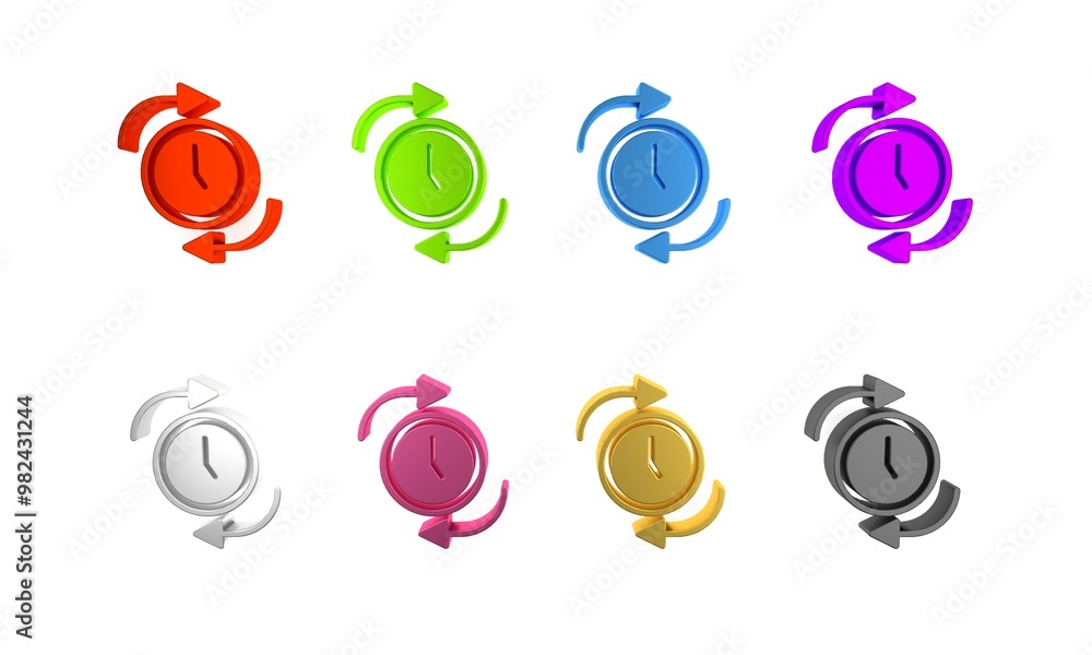 Poster colorful clock with arrow icon isolated on white background. time symbol. clockwise rotation icon ar