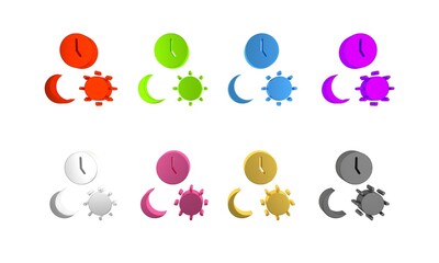 Colorful Day and night with time icon isolated on white background. Minimalism concept. 3D render illustration