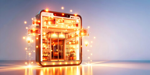 Obraz premium Stunning Glowing Abstract Art with Floating Retail Promotion Icons for Eye-Catching Digital Marketing Campaigns