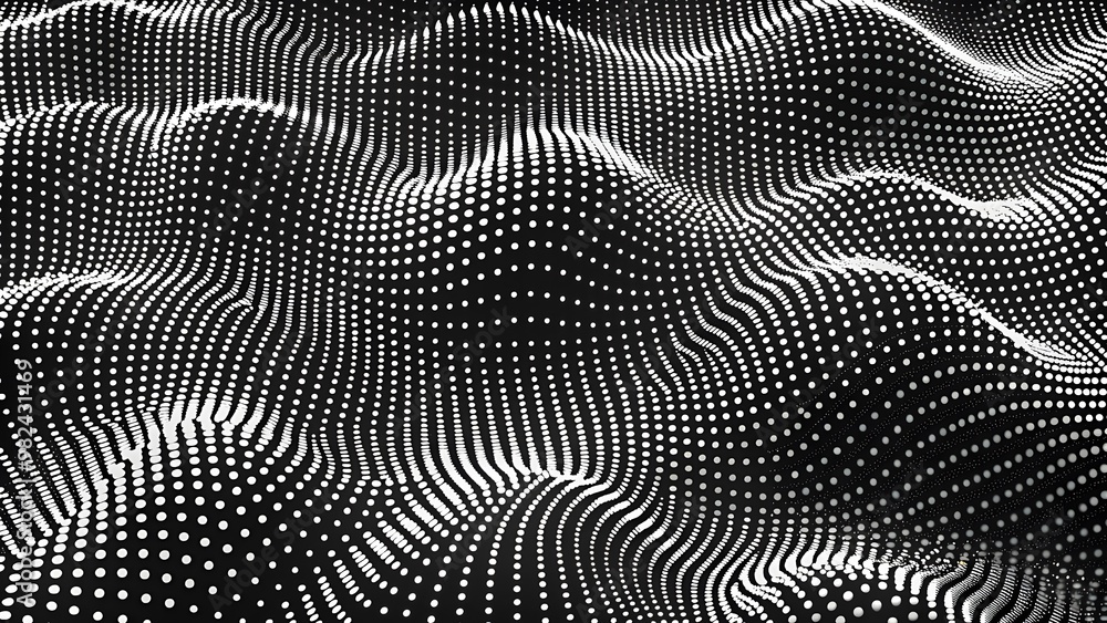 Poster abstract white particle background. flow wave with dot landscape. digital data structure. future mes