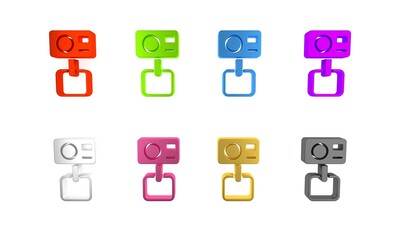 Colorful Action extreme camera icon isolated on white background. Video camera equipment for filming extreme sports. Minimalism concept. 3D render illustration