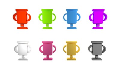 Colorful Award cup with bicycle icon isolated on white background. Winner trophy symbol. Championship or competition trophy. Sports achievement. Minimalism concept. 3D render illustration