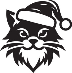 Cat Head Santa Style Silhouette Vector