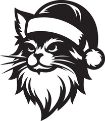 Cat Head Santa Style Silhouette Vector
