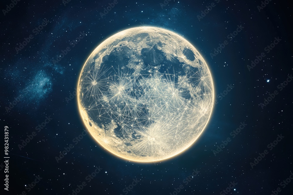 Wall mural a large full moon with intricate sacred geometry patterns within its glow