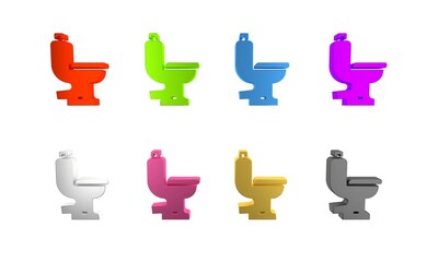 Colorful Toilet bowl icon isolated on white background. Minimalism concept. 3D render illustration