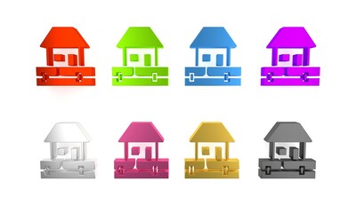 Colorful Water supply pipes and house icon isolated on white background. Minimalism concept. 3D render illustration