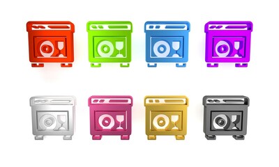 Colorful Kitchen dishwasher machine icon isolated on white background. Minimalism concept. 3D render illustration