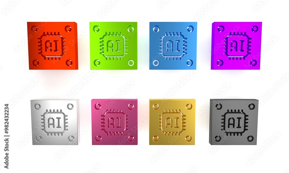 Aufkleber colorful computer processor with microcircuits cpu icon isolated on white background. chip or cpu wi