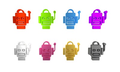 Colorful Robot icon isolated on white background. Artificial intelligence, machine learning, cloud computing. Minimalism concept. 3D render illustration