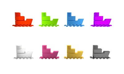 Fototapeta premium Colorful Ship icon isolated on white background. Insurance concept. Security, safety, protection, protect concept. Minimalism concept. 3D render illustration