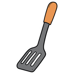 Hand drawn cartoon kitchen spatula on white background.