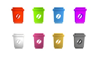 Colorful Coffee cup to go icon isolated on white background. Minimalism concept. 3D render illustration