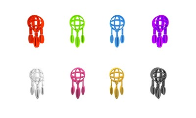 Colorful Dream catcher with feathers icon isolated on white background. Minimalism concept. 3D render illustration